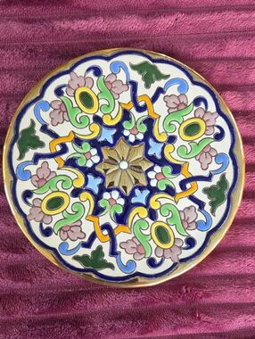 Vintage Ceramicas Seville Mosaic Decorative Wall Plate 24k Trim